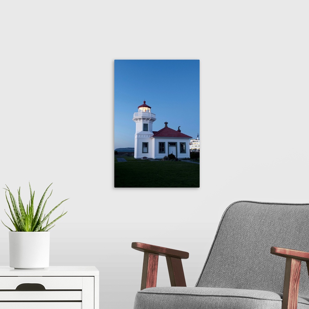 A modern room featuring Washington, Mukilteo, Evening light on the Mukilteo Lighthouse, Puget Sound