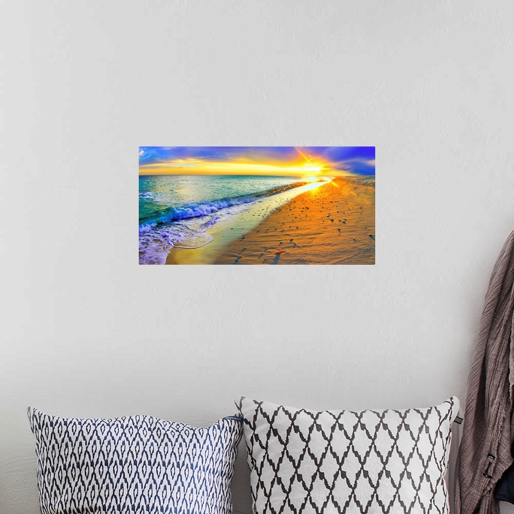 A bohemian room featuring A panoramic sunset with beach shells taken on Navarre Beach Florida.