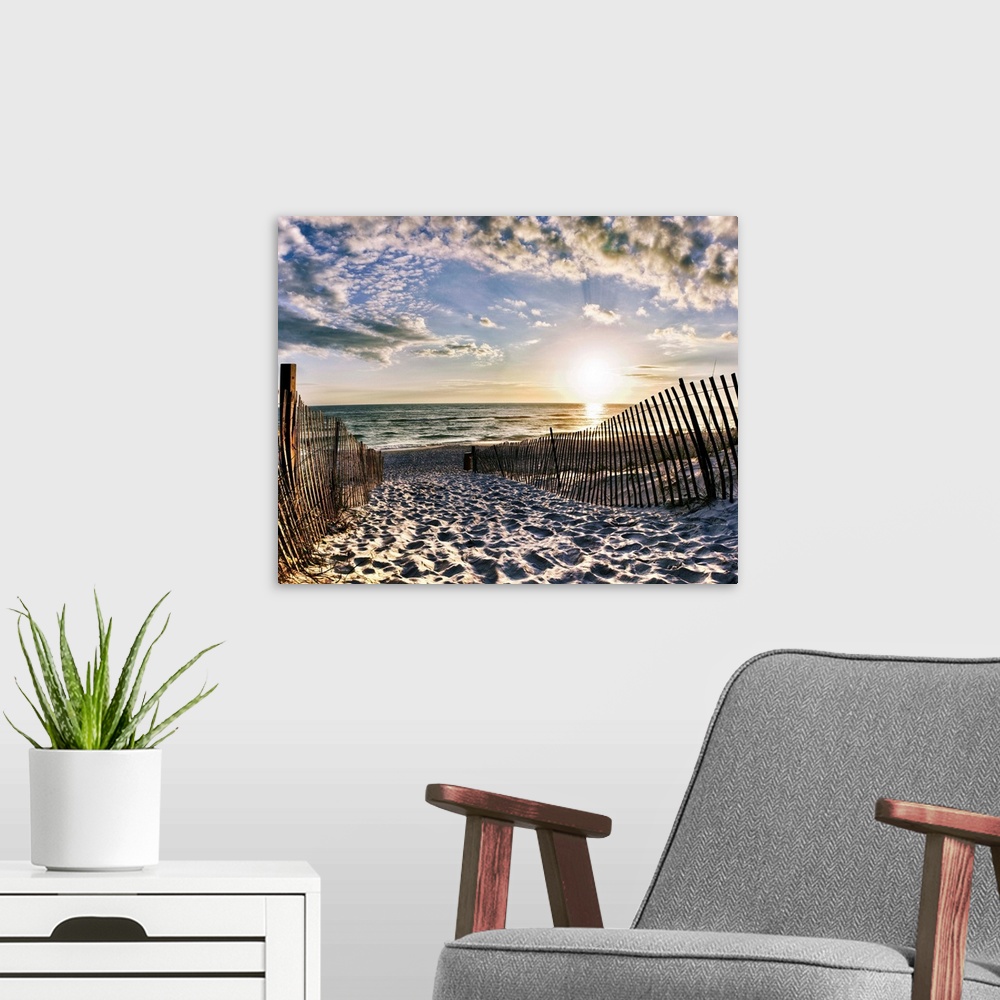A modern room featuring A beautiful sunset along Rosemary Beach, Florida.