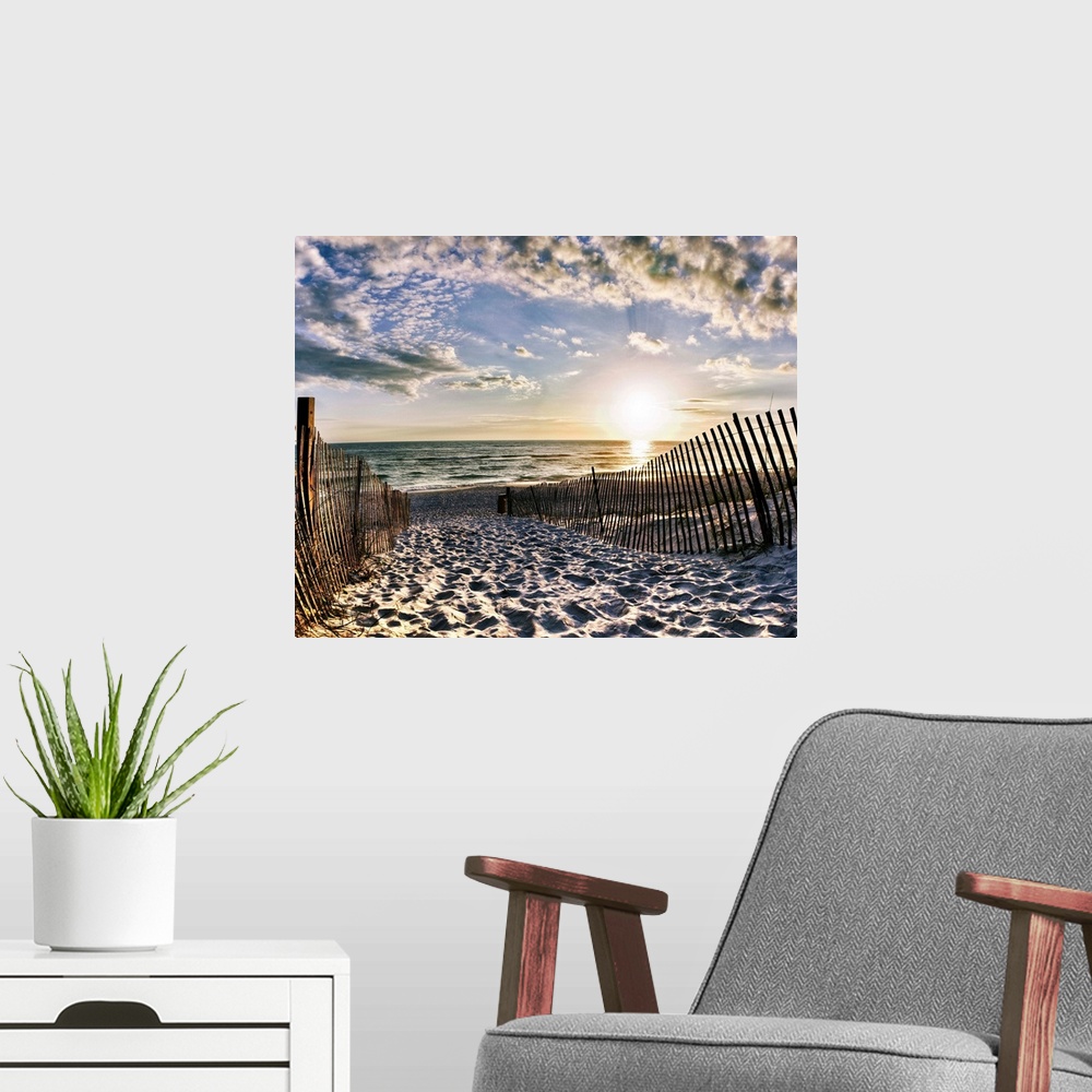 A modern room featuring A beautiful sunset along Rosemary Beach, Florida.