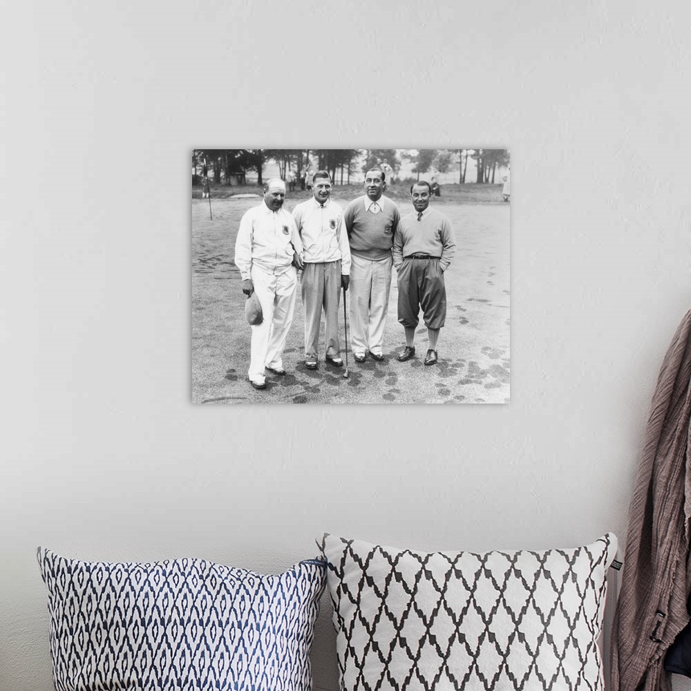 A bohemian room featuring 1935 Ryder Cup Scotch foursome. L-R: Alf Perry and John Busson of the British team; and Walter Ha...