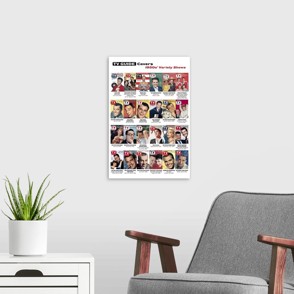 A modern room featuring 1950s' Variety Shows, TV Guide Covers Poster, 2020. TV Guide.