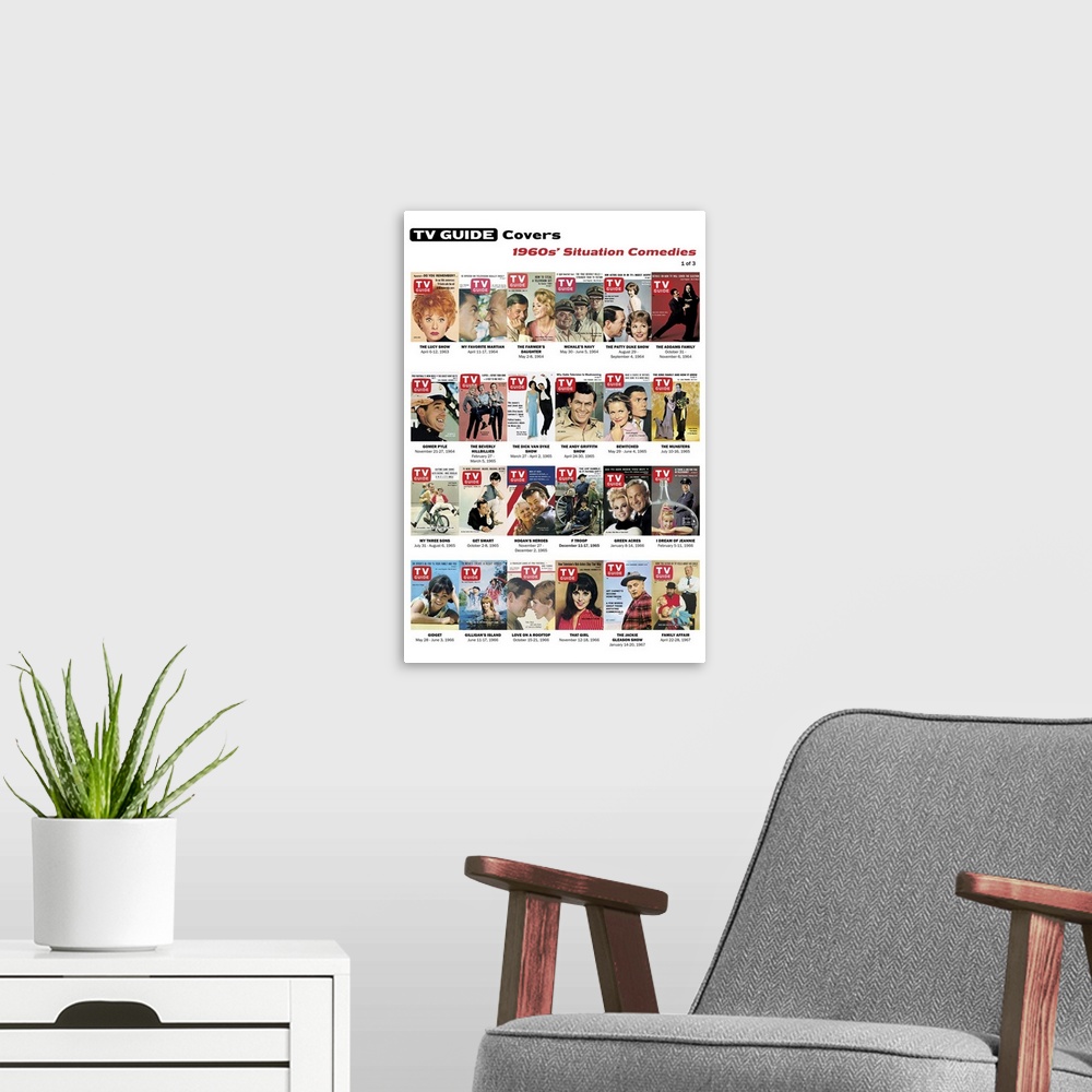 A modern room featuring 1960s' Situation Comedies #1 of 3, TV Guide Covers Poster, 2020. TV Guide.