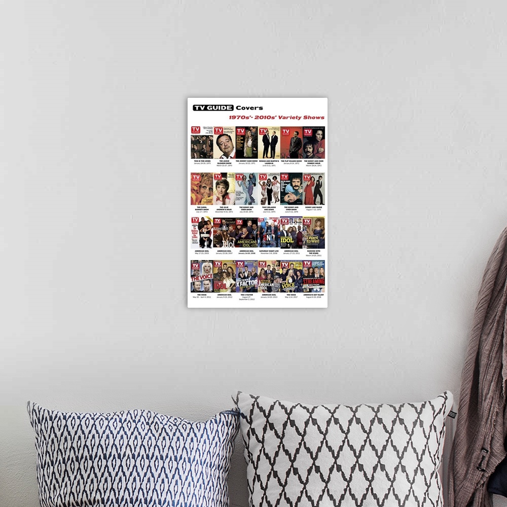 A bohemian room featuring 1970s' - 2010s' Variety Shows, TV Guide Covers Poster, 2020. TV Guide.