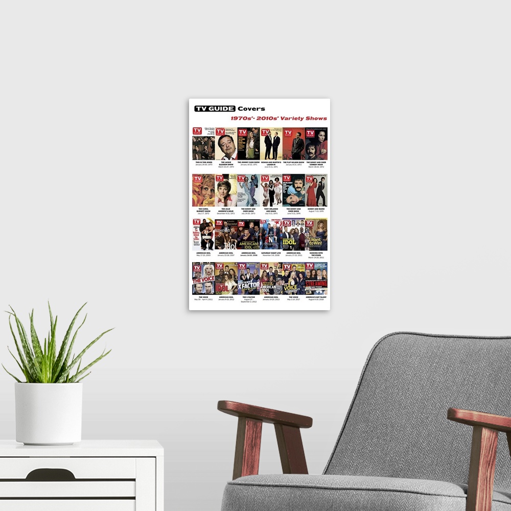 A modern room featuring 1970s' - 2010s' Variety Shows, TV Guide Covers Poster, 2020. TV Guide.