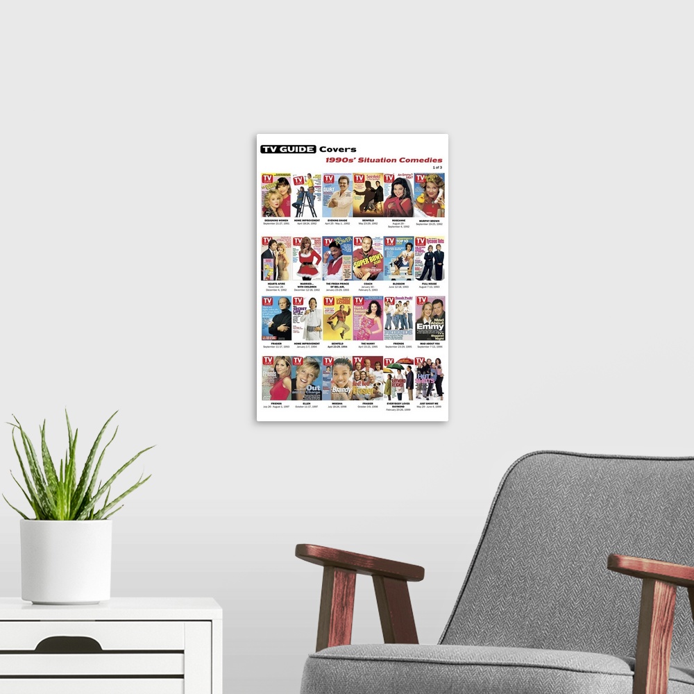 A modern room featuring 1990s' Situation Comedies #1 of 3, TV Guide Covers Poster, 2020. TV Guide.