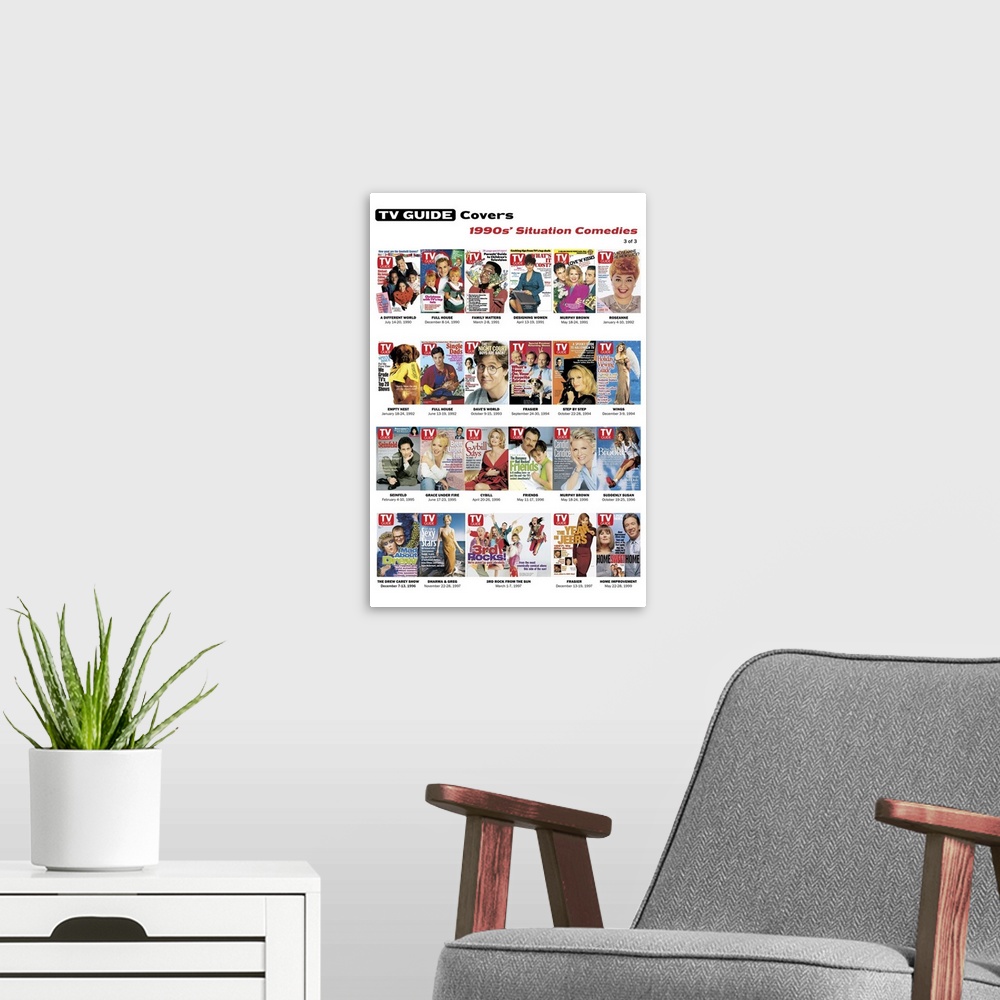 A modern room featuring 1990s' Situation Comedies #3 of 3, TV Guide Covers Poster, 2020. TV Guide.