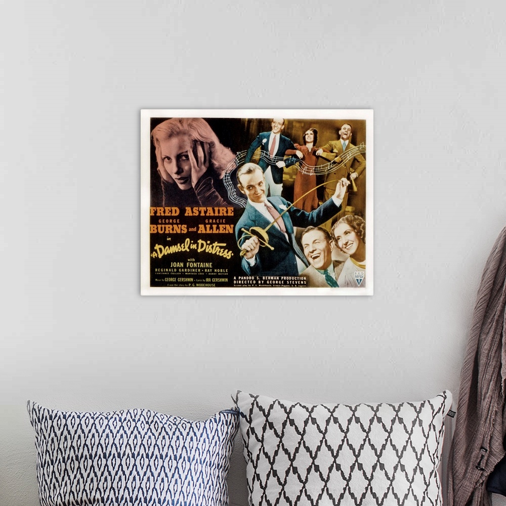 A bohemian room featuring A Damsel in Distress - Vintage Movie Poster