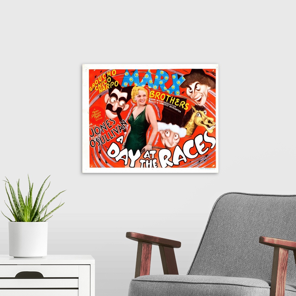 A modern room featuring A Day At The Races, Poster Art, The Marx Brothers, Esther Muir, 1937.