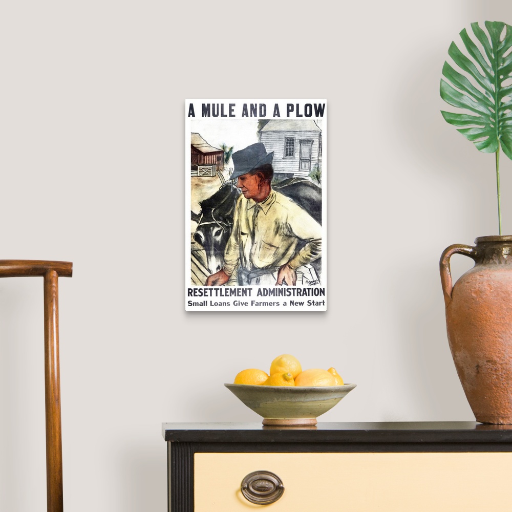 A traditional room featuring A Mule and a Plow. Resettlement Administration- Small loans give farmers a new start Bernarda Bry...