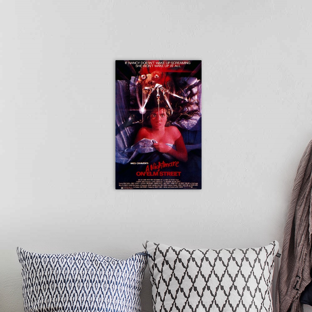 A bohemian room featuring A Nightmare On Elm Street - Vintage Movie Poster