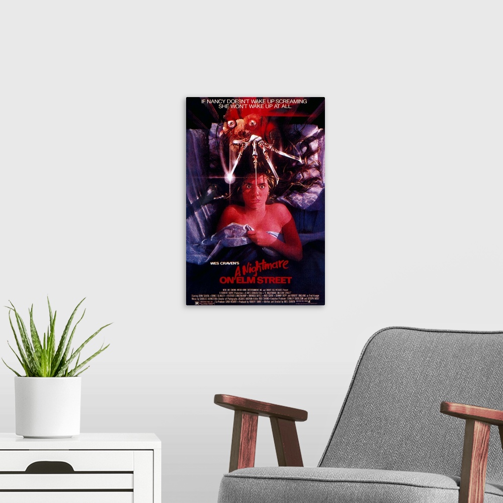 A modern room featuring A Nightmare On Elm Street - Vintage Movie Poster