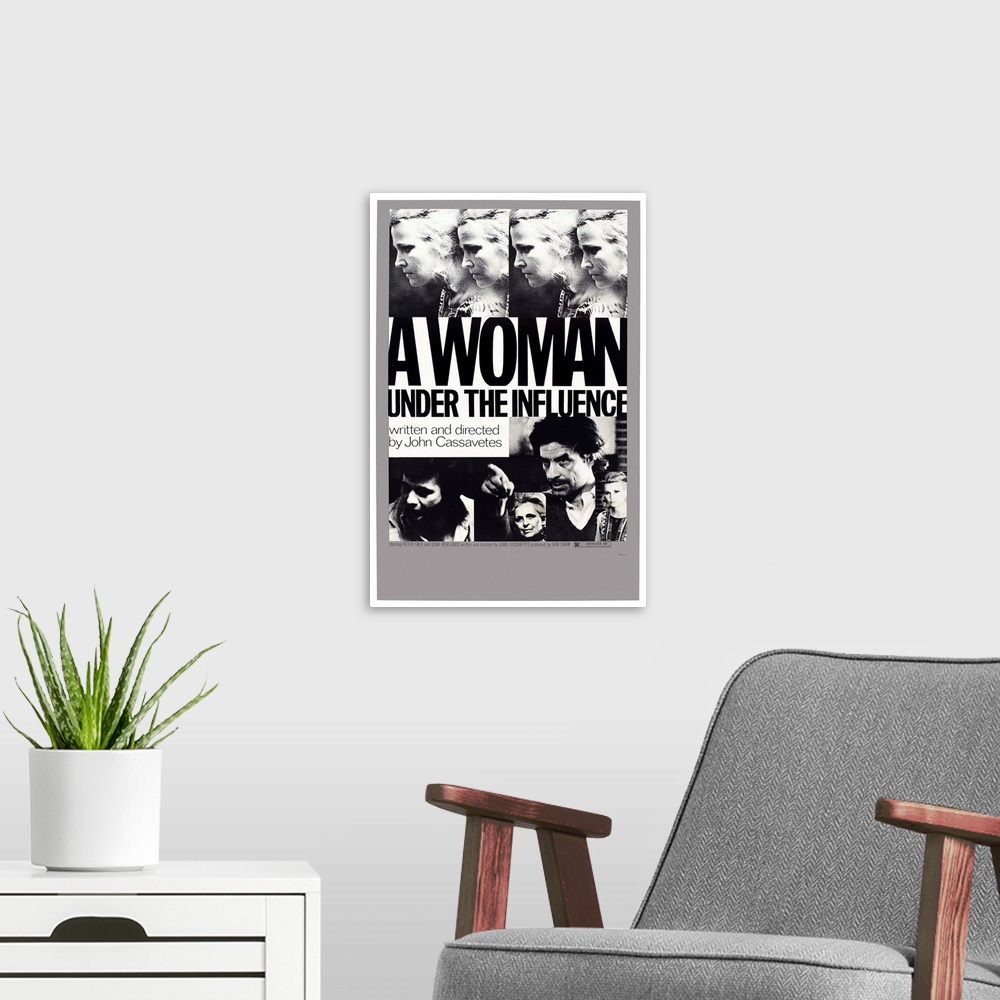 A modern room featuring A Woman Under The Influence, US Poster Art, Peter Falk (Left), Director John Cassavetes (Second R...