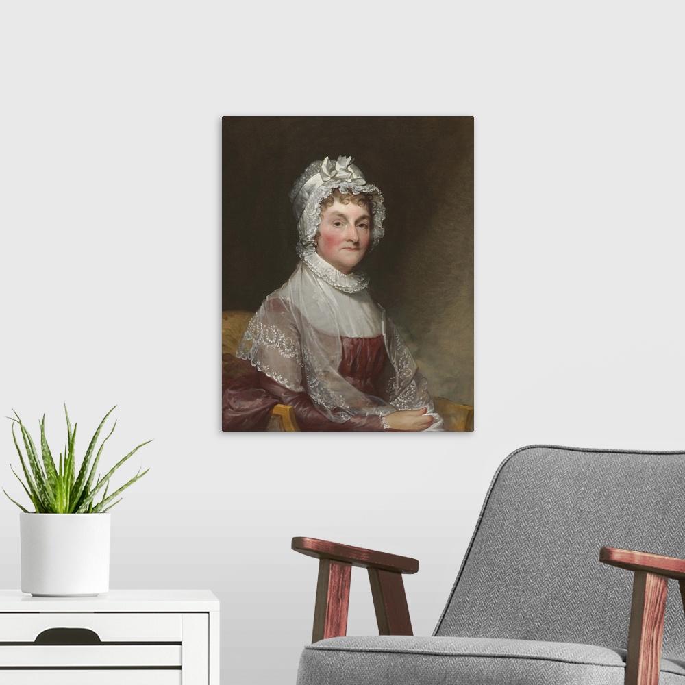 A modern room featuring Abigail Smith Adams, by Gilbert Stuart, c. 1800-15, American painting, oil on canvas. First Lady ...