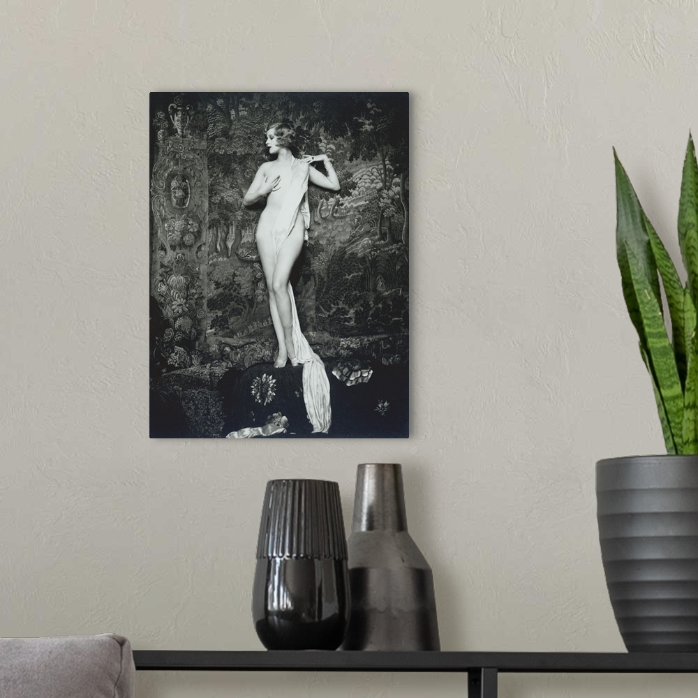 A modern room featuring Actress, dancer, and Ziegfeld girl Hazel Forbes. Full length portrait of Forbes nude and draped i...
