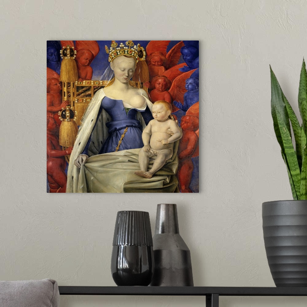 A modern room featuring 3822, Jean Fouquet, French School. Agnes Sorel as Madonna With Child. Chinon, Forteresse Royale. ...