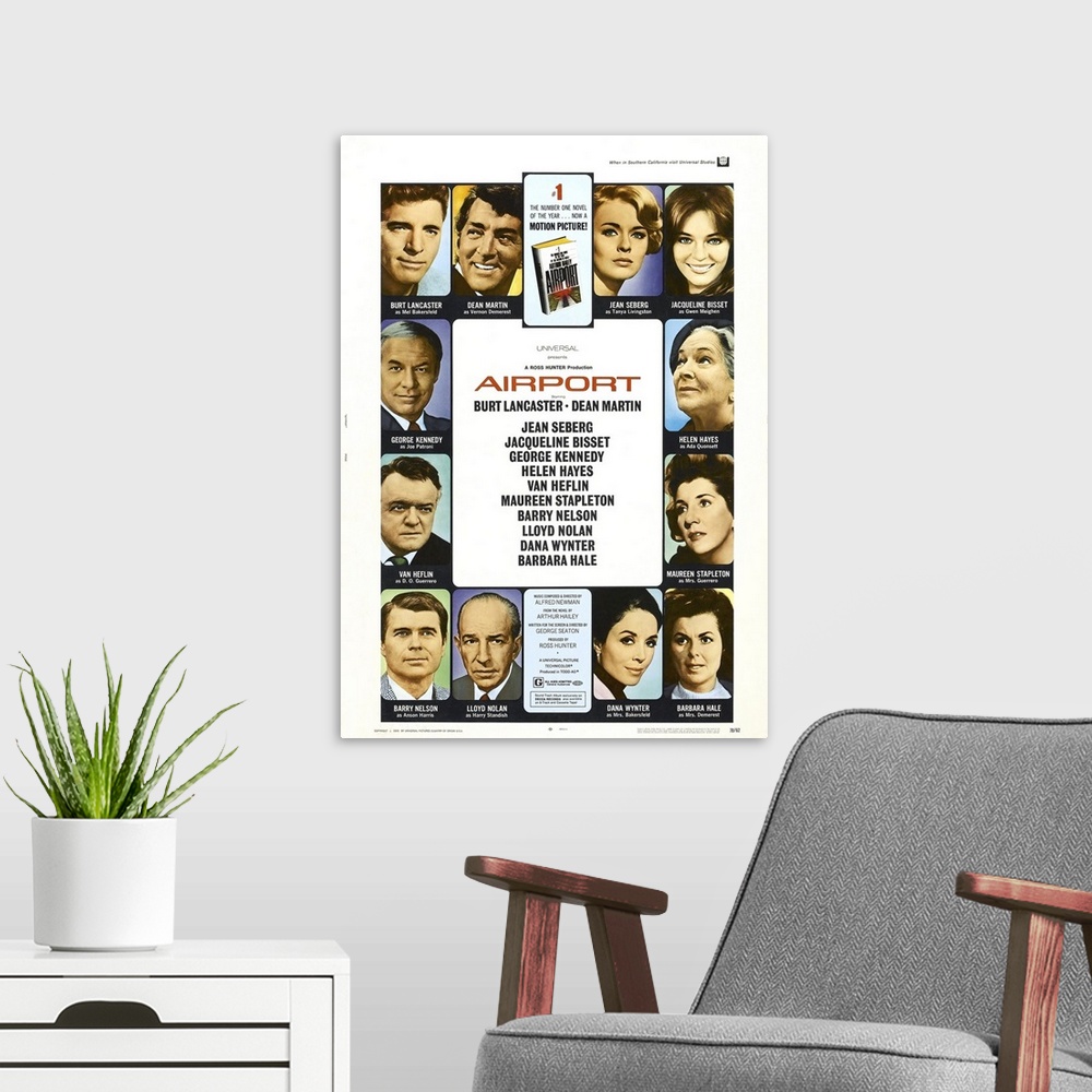 A modern room featuring Airport - Vintage Movie Poster