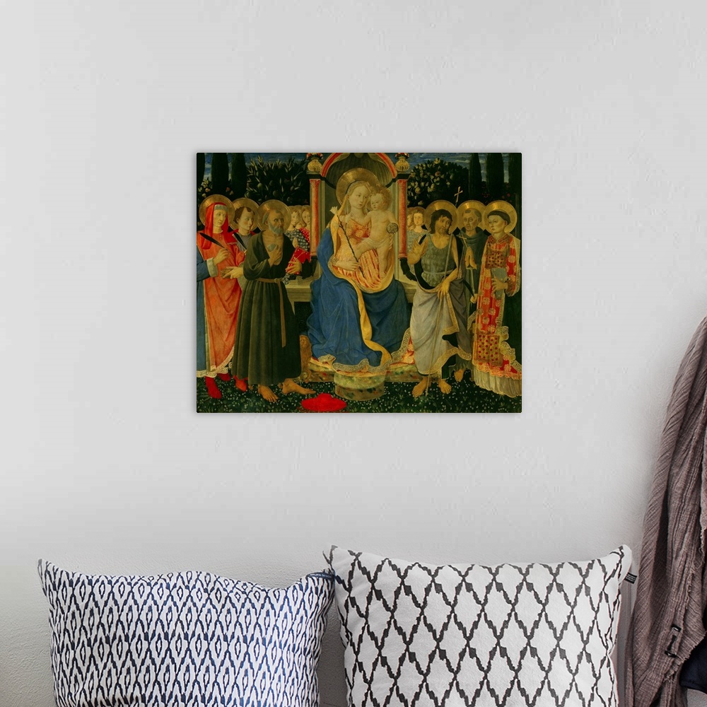 A bohemian room featuring Zanobi di Benedetto Strozzi, Italian School. Altarpiece of Saint Jerome. On the Predella: Dream a...