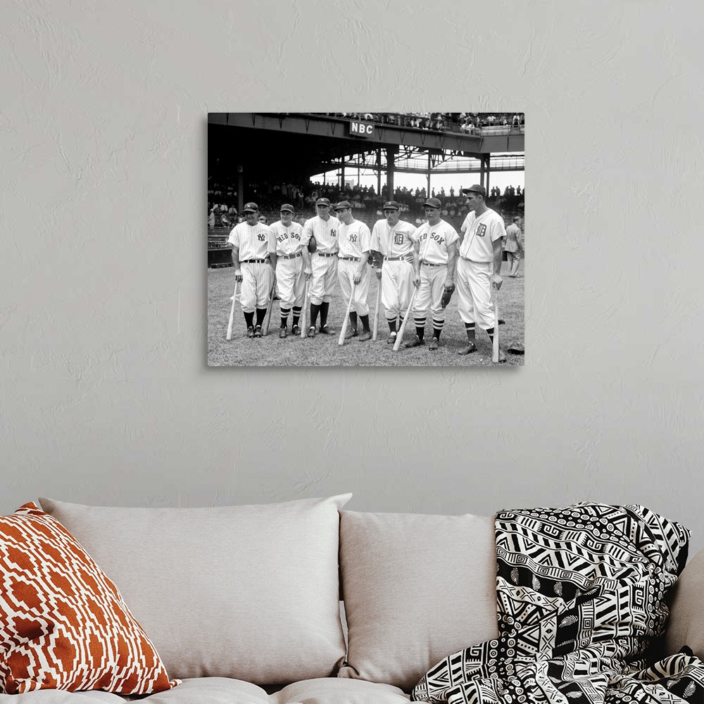 A bohemian room featuring American League baseball greats in the line-up of the 5th All-Star Game played on July 7, 1937. P...