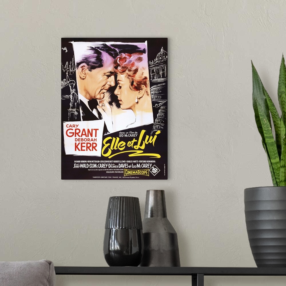 A modern room featuring An Affair To Remember, (aka Elle Et Lui), French Poster Art, From Left: Cary Grant, Deborah Kerr,...