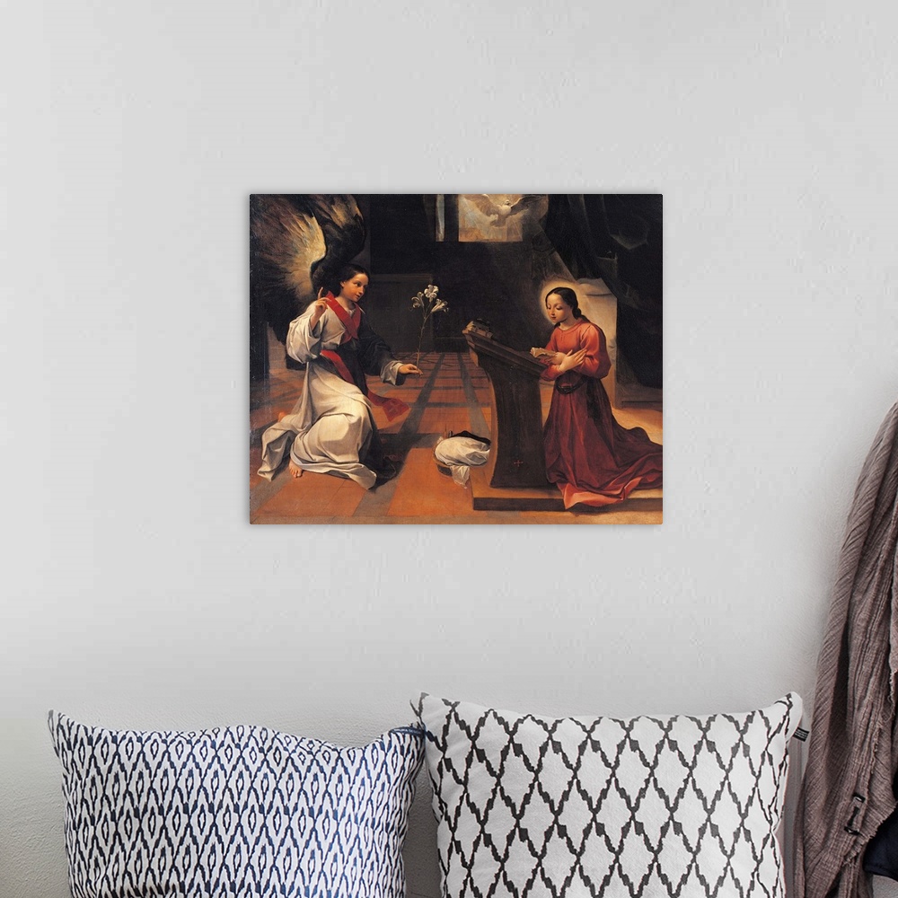 A bohemian room featuring Annunciation, by Ludovico Carracci, 1585 about, 16th Century, oil on canvas, cm 182,5 x 221 - Ita...