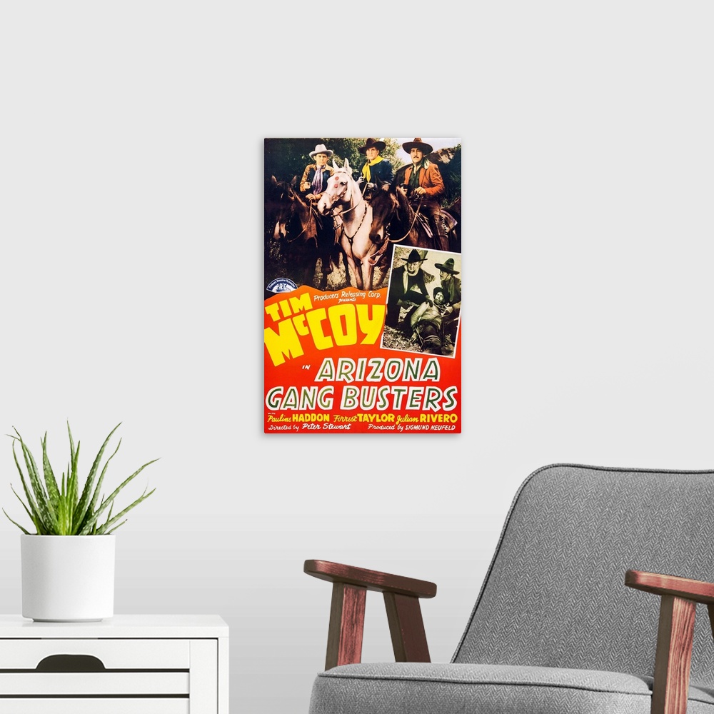 A modern room featuring Arizona Gang Busters, US Poster Art, Top Center And Left Inset: Tim Mccoy; Top Left And Right Ins...