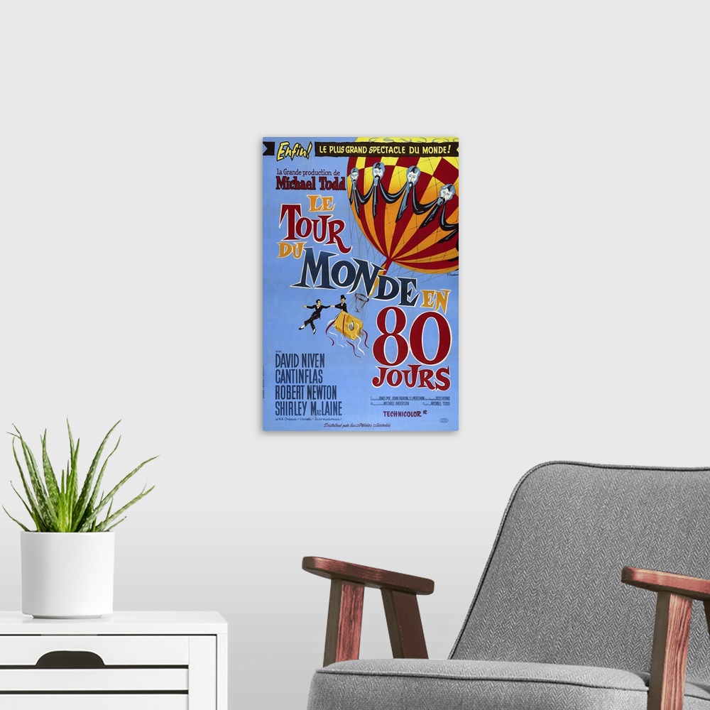 A modern room featuring Around The World In Eighty Days - Vintage Movie Poster (French)