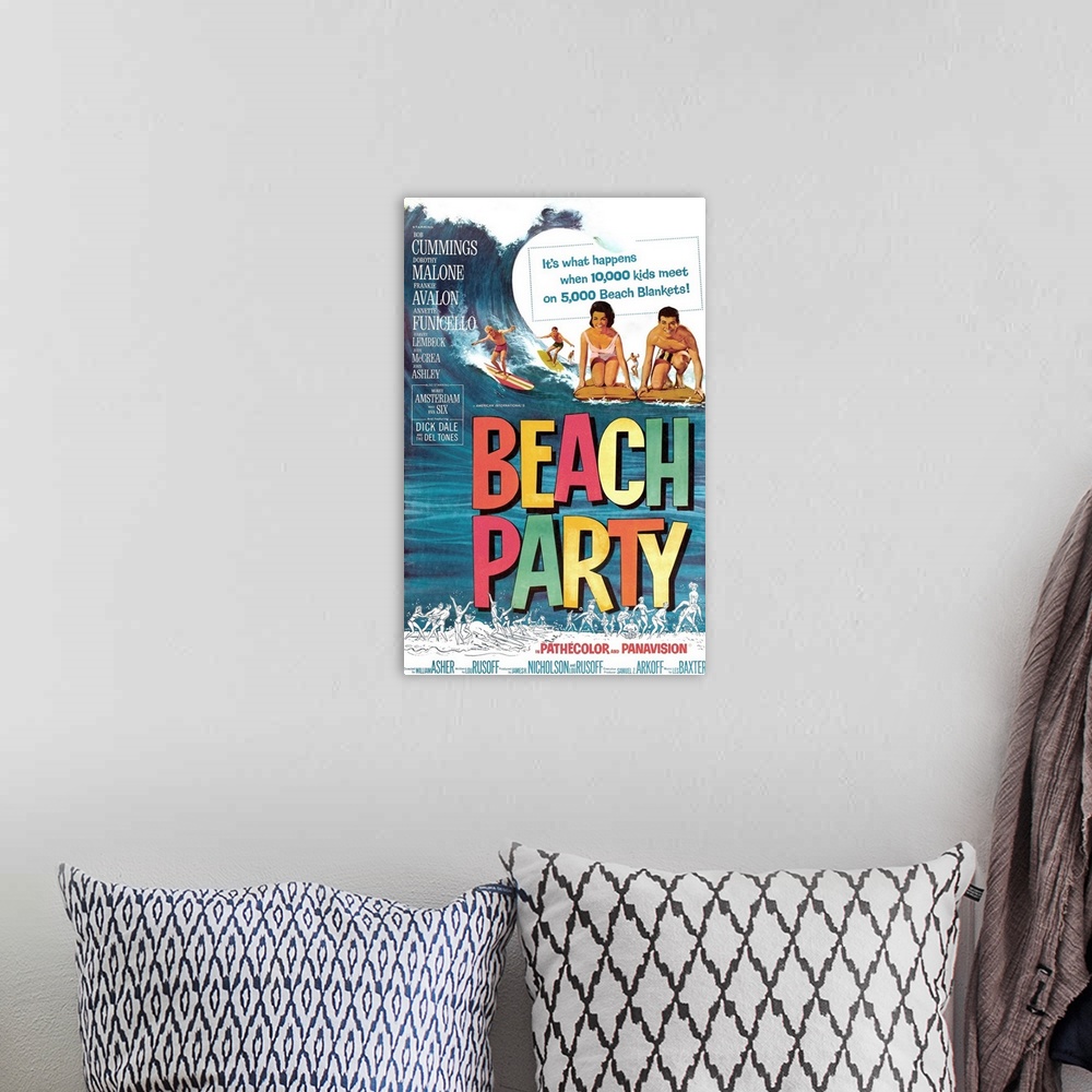 A bohemian room featuring Beach Party - Vintage Movie Poster