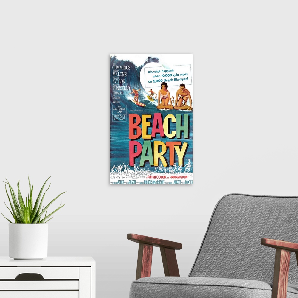 A modern room featuring Beach Party - Vintage Movie Poster