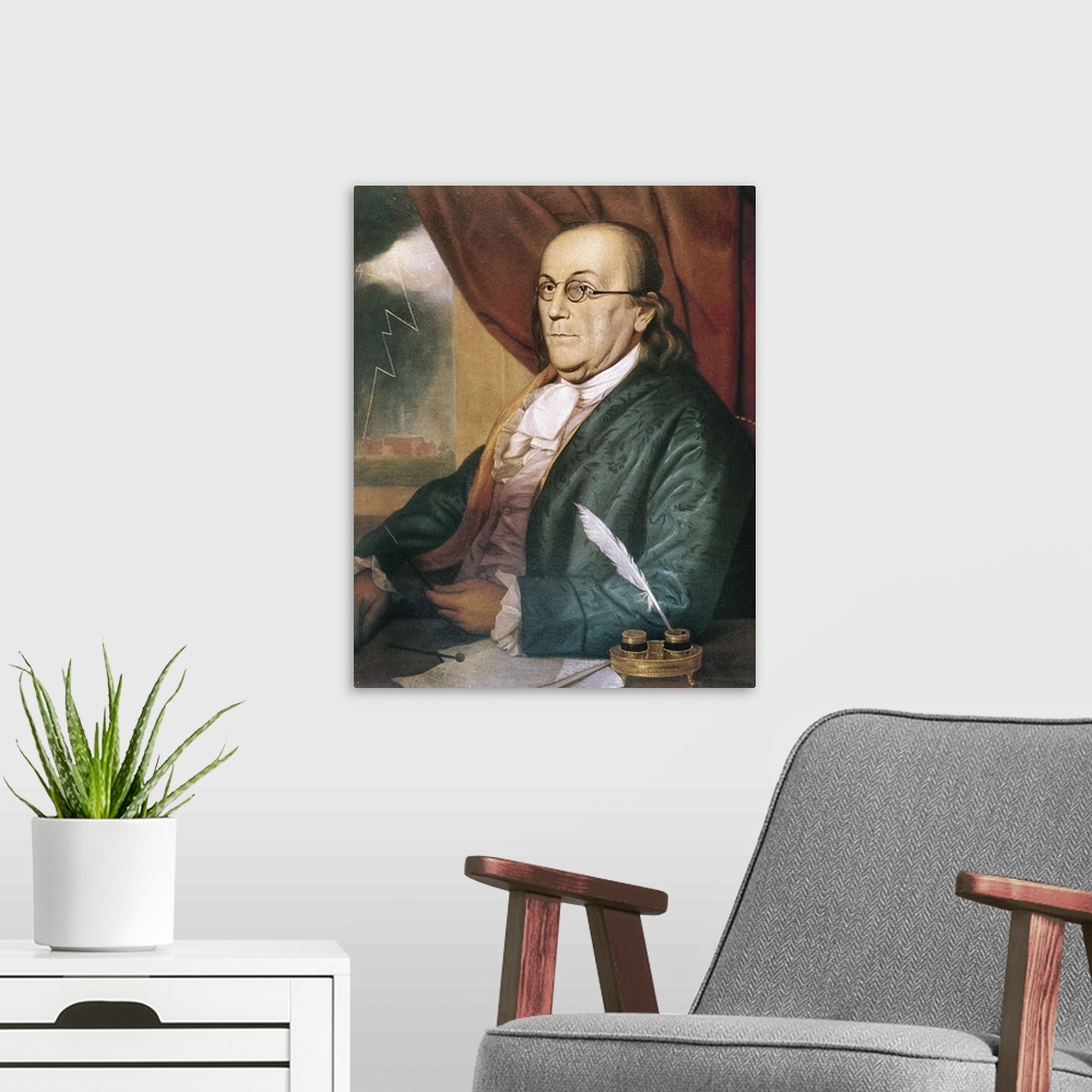 A modern room featuring Benjamin Franklin