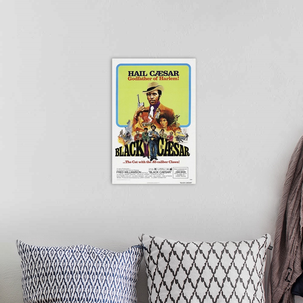 A bohemian room featuring Black Caesar - Vintage Movie Poster