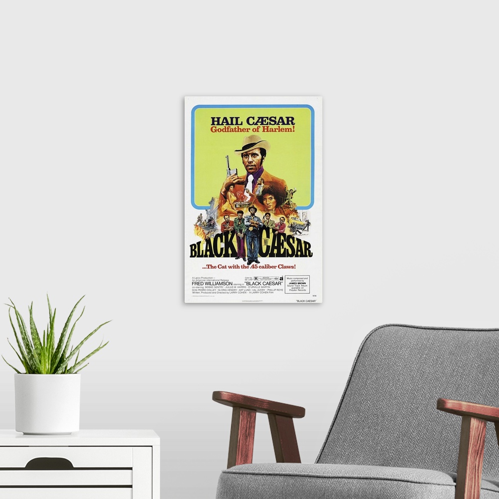 A modern room featuring Black Caesar - Vintage Movie Poster