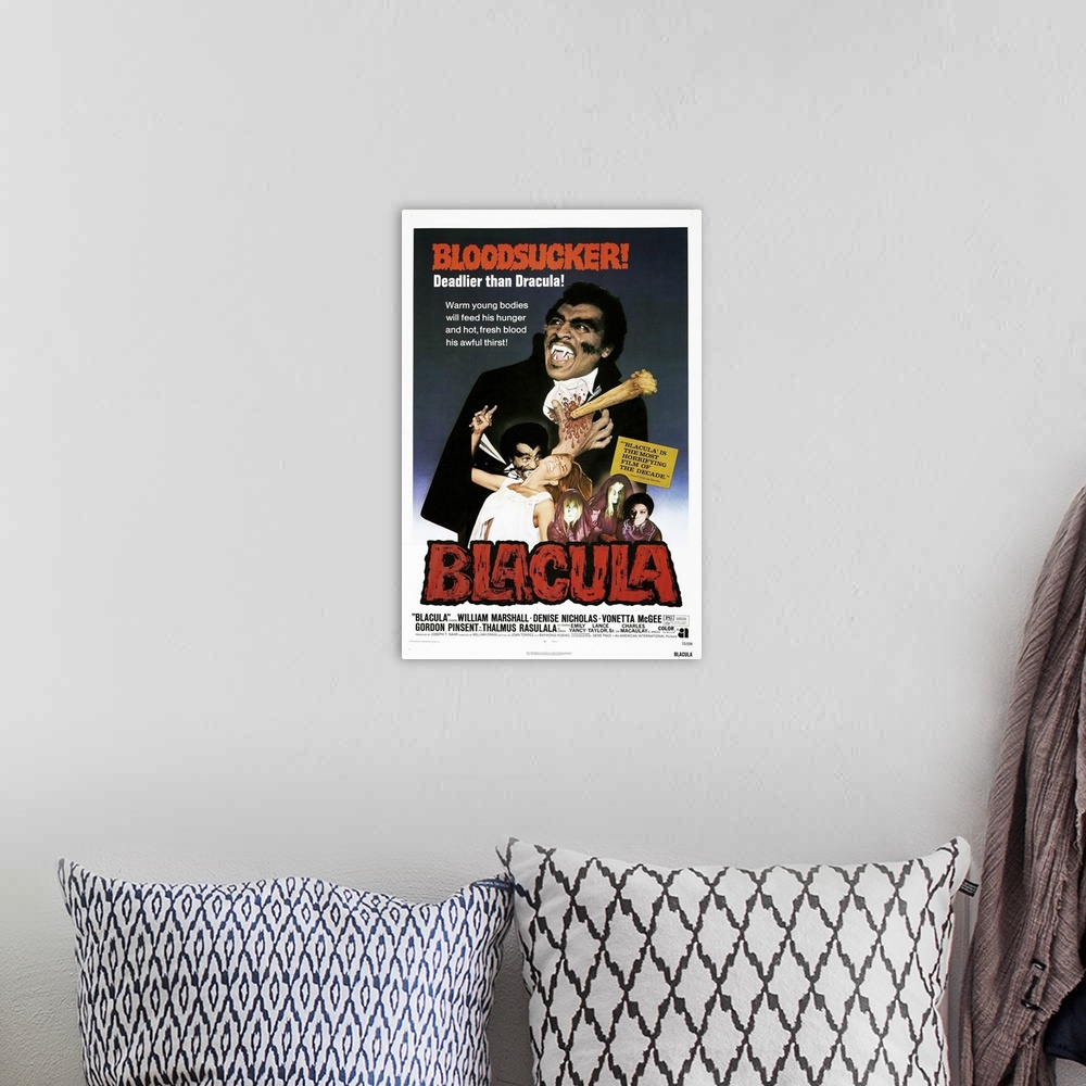 A bohemian room featuring Blacula - Vintage Movie Poster