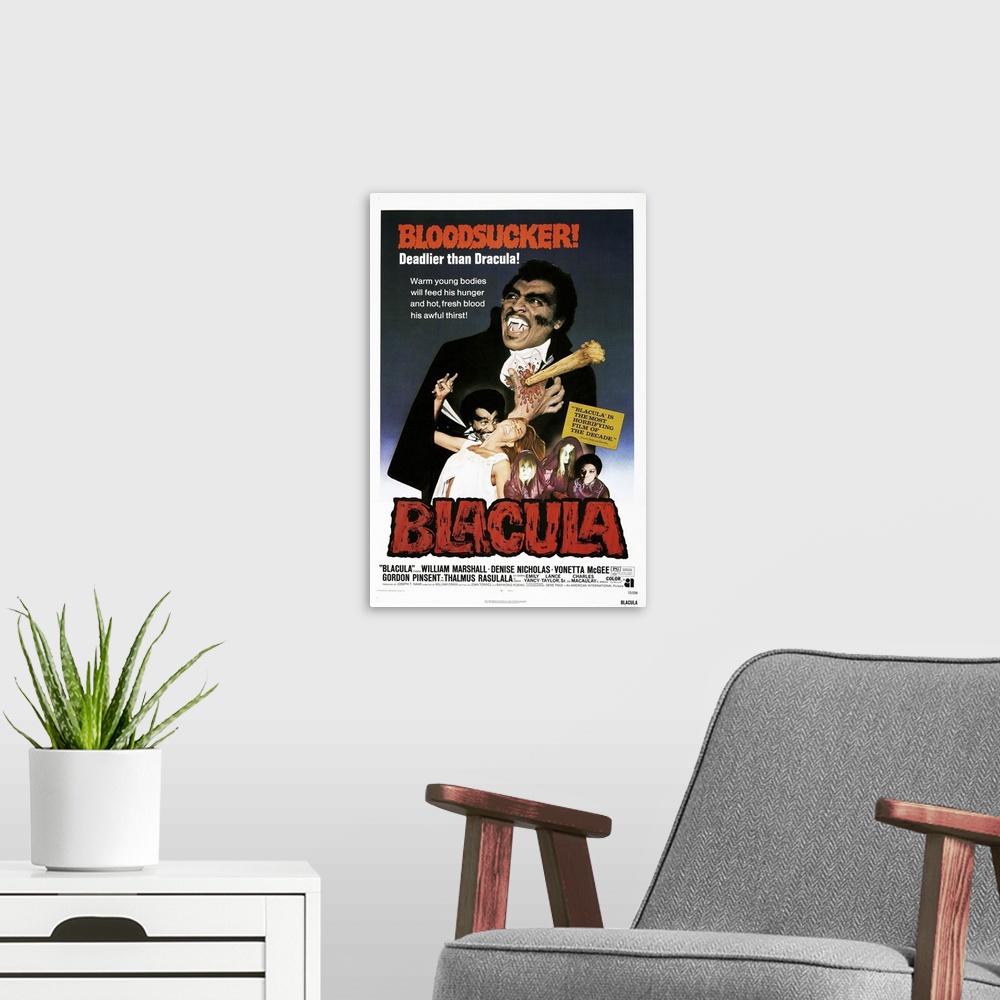 A modern room featuring Blacula - Vintage Movie Poster
