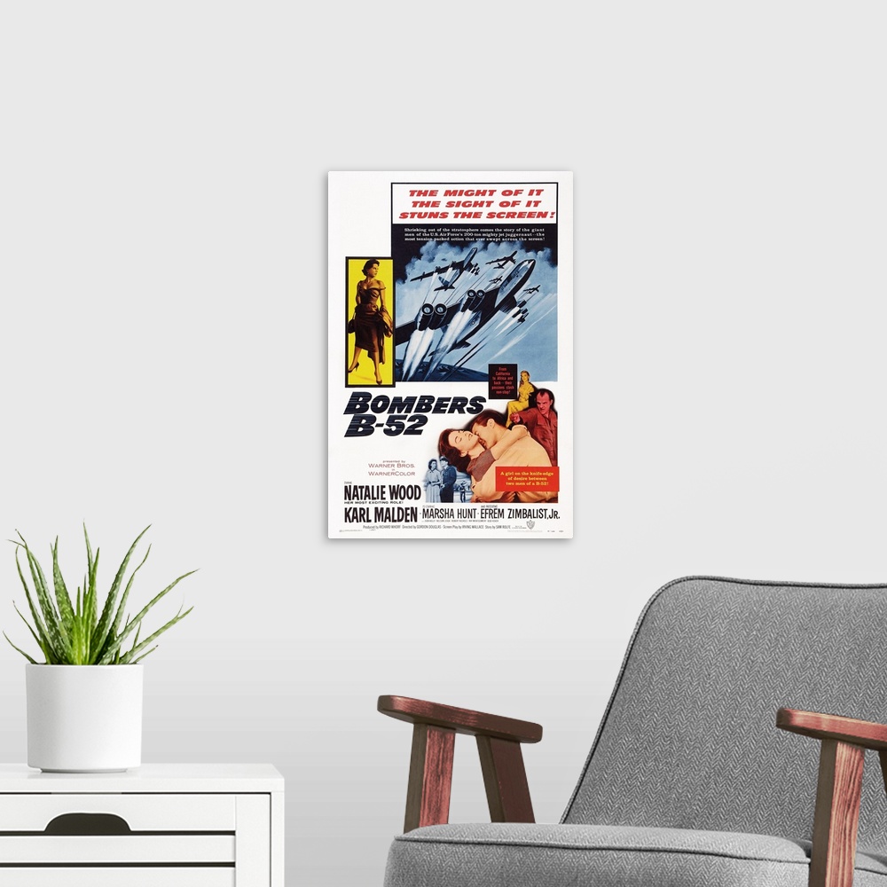 A modern room featuring Bombers B-52, US Poster Art, Top Left: Natalie Wood; Bottom Left: Marsha Hunt; Center: Natalie Wo...