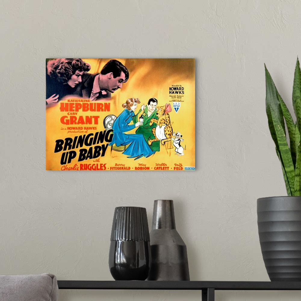 A modern room featuring Bringing Up Baby - Vintage Movie Poster