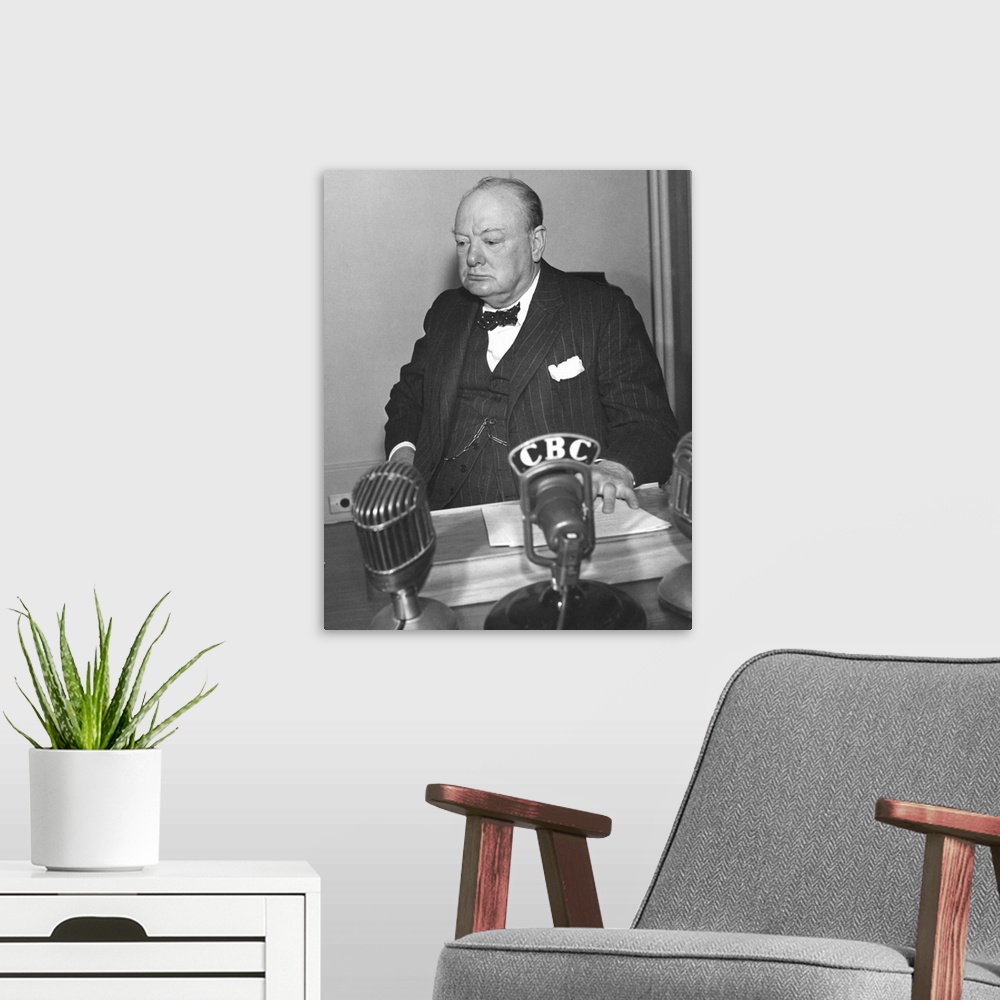 A modern room featuring British Prime Minister Winston Churchill At Quebec Conference, August 17-24, 1943
