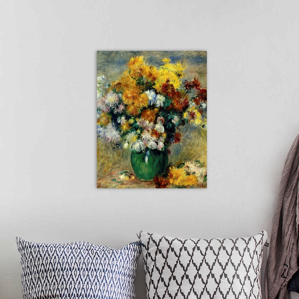 A bohemian room featuring 1556, Pierre Auguste Renoir (1841-1919), French School. Bunch of Chrysanthemums. Oil on canvas.