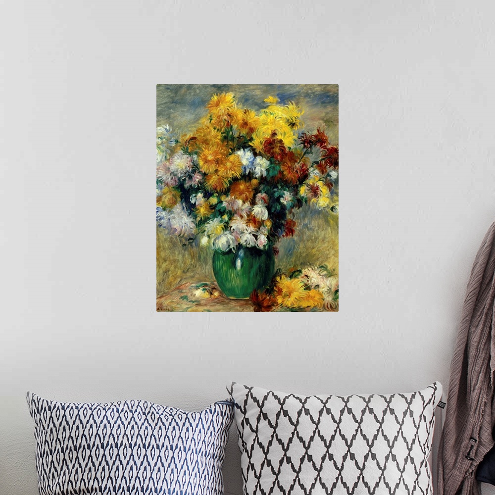 A bohemian room featuring 1556, Pierre Auguste Renoir (1841-1919), French School. Bunch of Chrysanthemums. Oil on canvas.