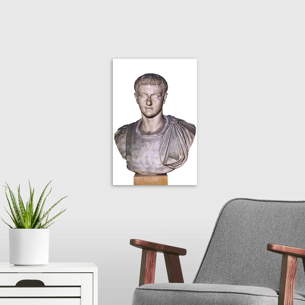 A modern room featuring Bust of Caligula