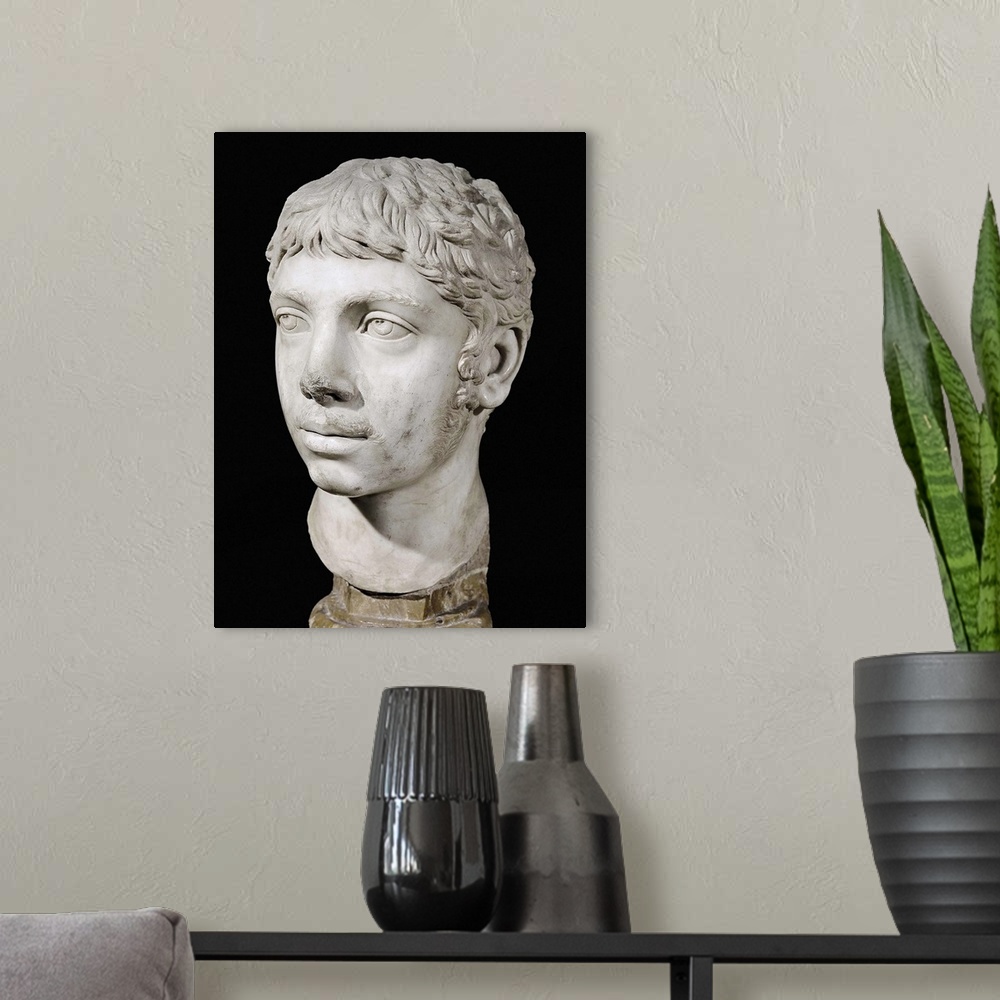 A modern room featuring Bust of Heliogabalus. 3rd c. Roman art. Late Empire