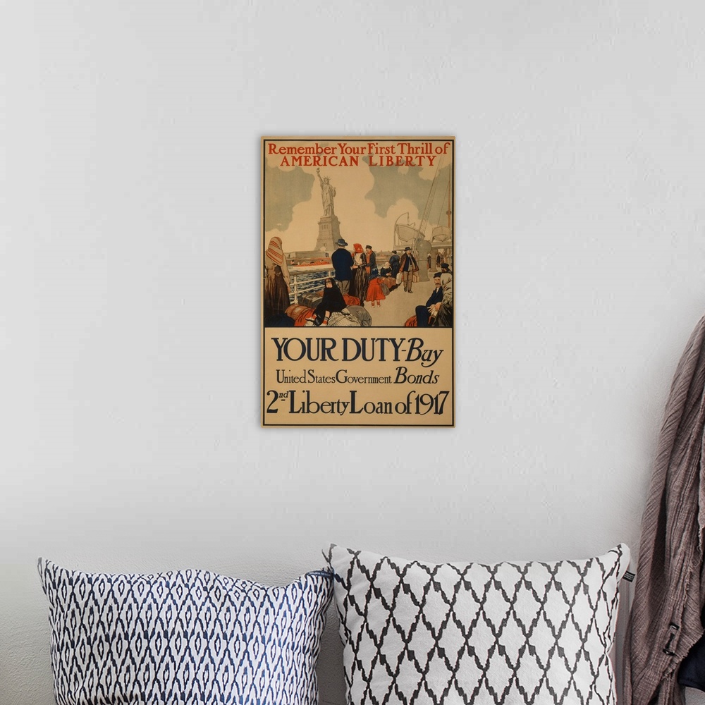 A bohemian room featuring Buy US Government Bonds - Vintage Propaganda Poster
