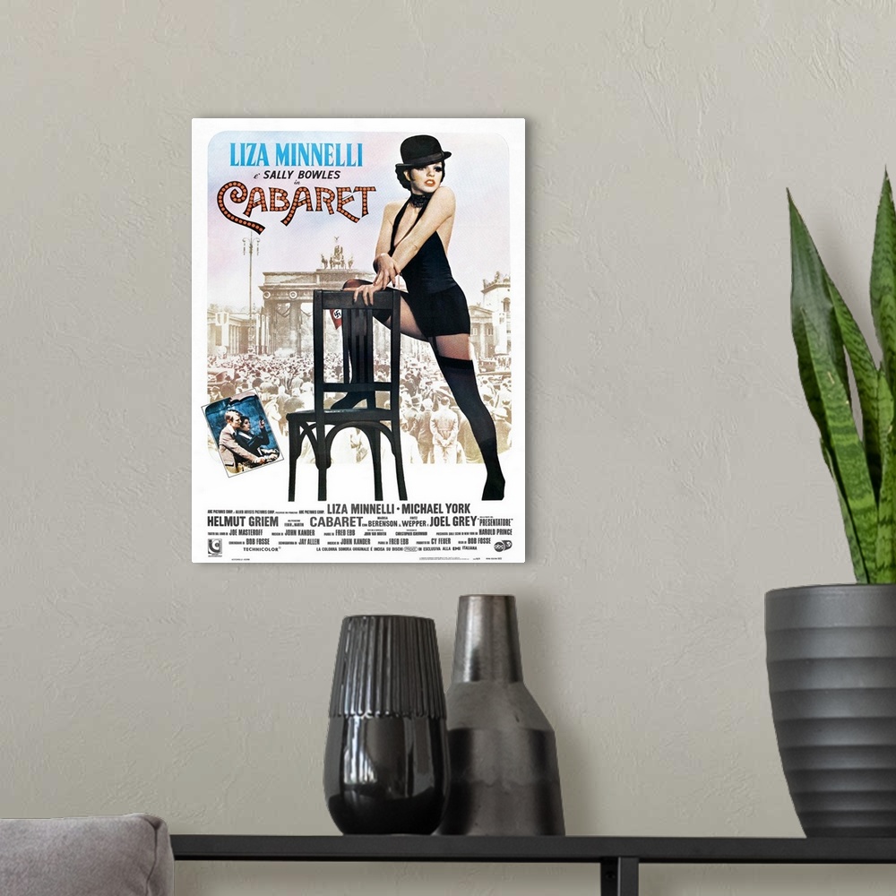 A modern room featuring Cabaret, Italian Poster, Liza Minnelli, Inset Photo: Michael York, Liza Minnelli, 1972.