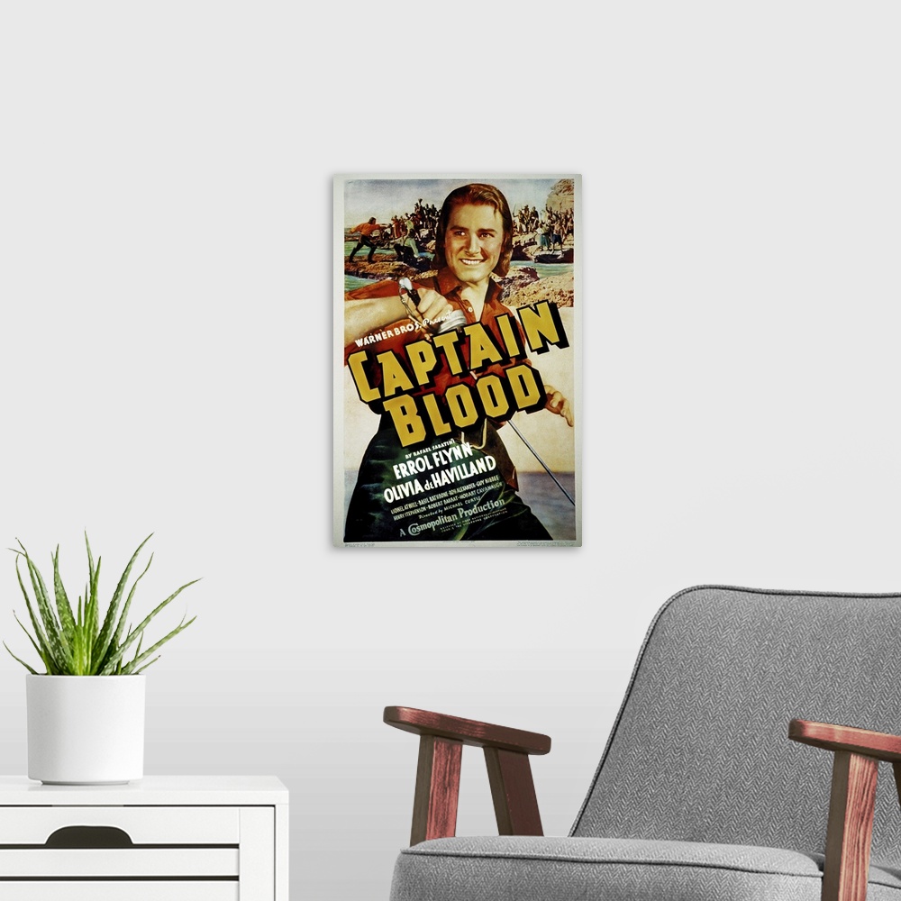 A modern room featuring Captain Blood - Vintage Movie Poster