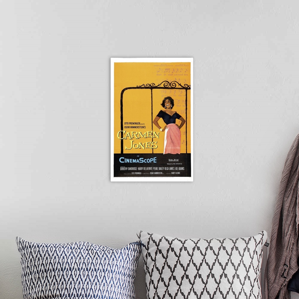 A bohemian room featuring Carmen Jones - Vintage Movie Poster