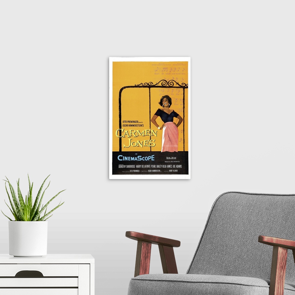 A modern room featuring Carmen Jones - Vintage Movie Poster