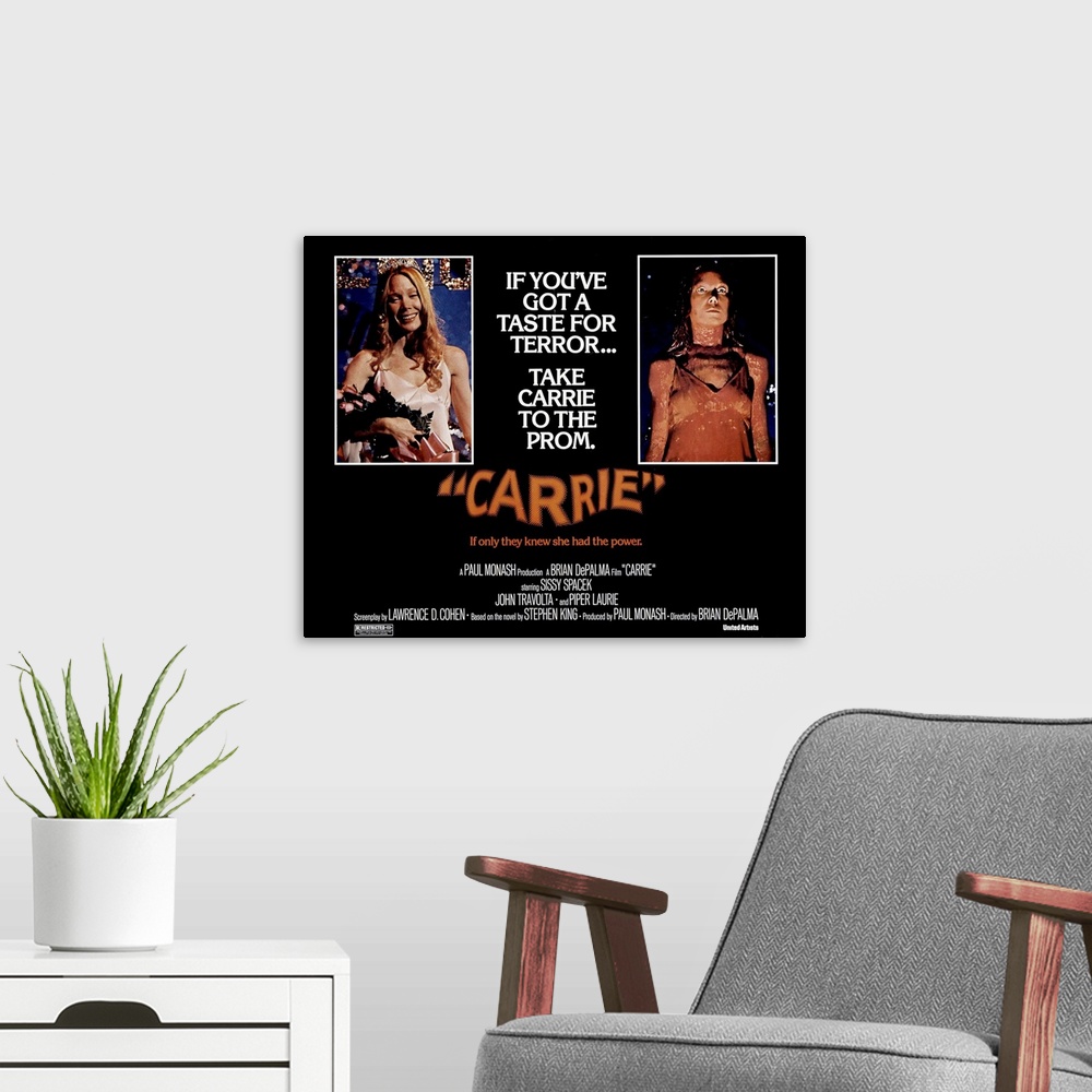 A modern room featuring Carrie - Vintage Movie Poster