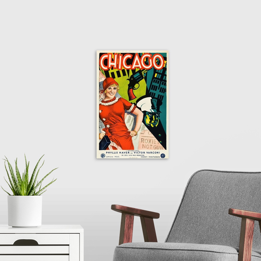 A modern room featuring Chicago, Left: Phyllis Haver On Swedish Poster Art, 1927.