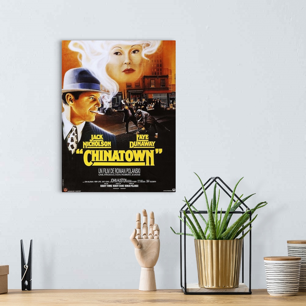 A bohemian room featuring Chinatown, French Poster Art, Fom Left: Jack Nicholson, Faye Dunaway, 1974.