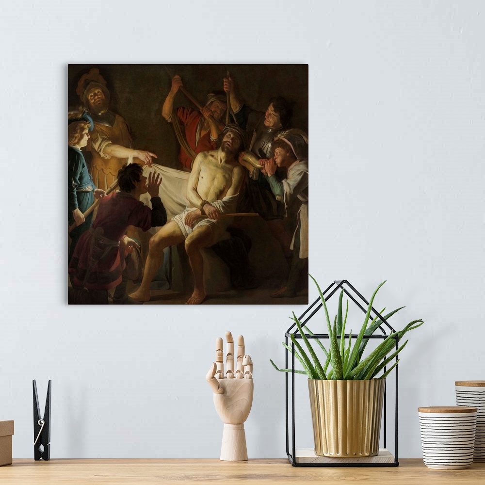 A bohemian room featuring Christ Crowned with Thorns, by Gerard van Honthorst, c. 1622, Dutch painting, oil on canvas. Mock...
